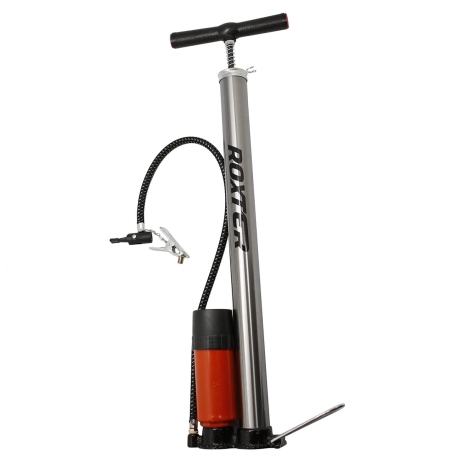Насос напольный двуручный стальной, 38x530мм, AV+FV серебристый, с манометром, пакет+хедер