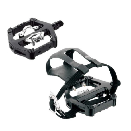 Педали SPIN BIKE контактные MTB двусторонние, с туклипсами, на промподшипниках, 159х114мм
