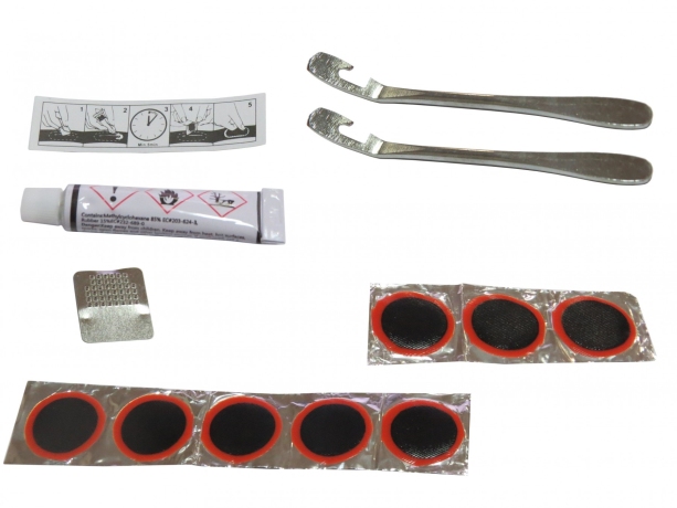 Mingda Ремкомплект: резиновый клей 8мл, 8 заплаток D:25мм, наждачка, 2 стальные монтажки, инструкция, в пластиковой к...