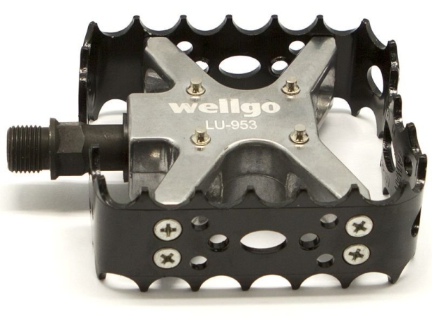 Велосипедные педали Wellgo lu-953, mtb. материал: алюминий, ось crmo, 9/16". размер: 95х88мм. на промподшипниках, сменные шипы. цвет: серо-чёрный
