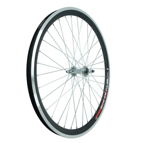Колесо 28 переднее, обод двойной алюм. б/пист. чёрный, втулка стальная, гайка,серебр.