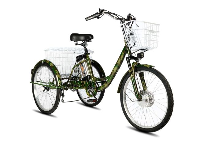 Велосипед электрический трехколесный для взрослых РВЗ Чемпион 24" 6 скоростей КАМУФЛЯЖ