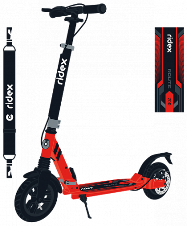 Самокат 2-х колесный RIDEX Route 200 мм, дисковый тормоз, красный
