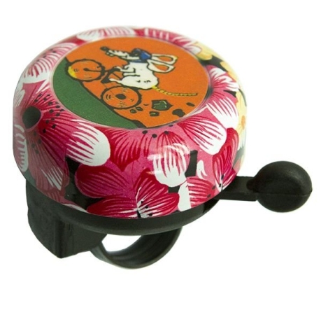 Велосипедный звонок jh-800a1, d:55мм. материал: купол - алюминий, база - пластик. цвет: розовый, рисунок "мышка на велосипеде".