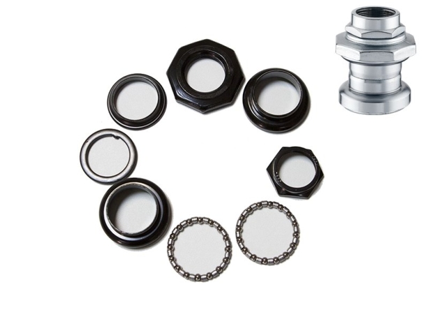 Neco рулевая h805k резьбовая, 1"x24t, d:22,2х30х27мм, высота 36±0,5мм, сталь, подшипники 5/32"x16*x2шт., назначение: trekking&comfort, 8 частей, чёрная