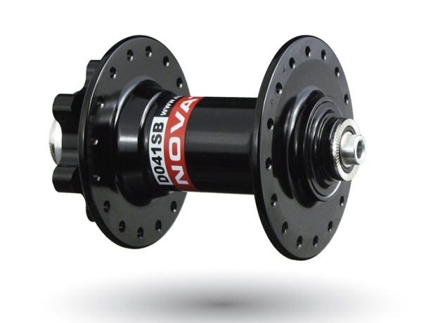 Велосипедная втулка Novatec передняя d041sb, мтб, под диск (6 болтов), 32н, ось al7075 м9х108мм, 2 промподшипника, с эксцентриком qr-209, чёрная