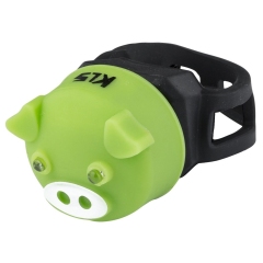 Фонарик задний KLS PIGGY зелёный: 2 красных LED, 2 режима, батарейки 2хCR2032 в компл., универсальное крепление на подс.штырь, влагозащита IPX3