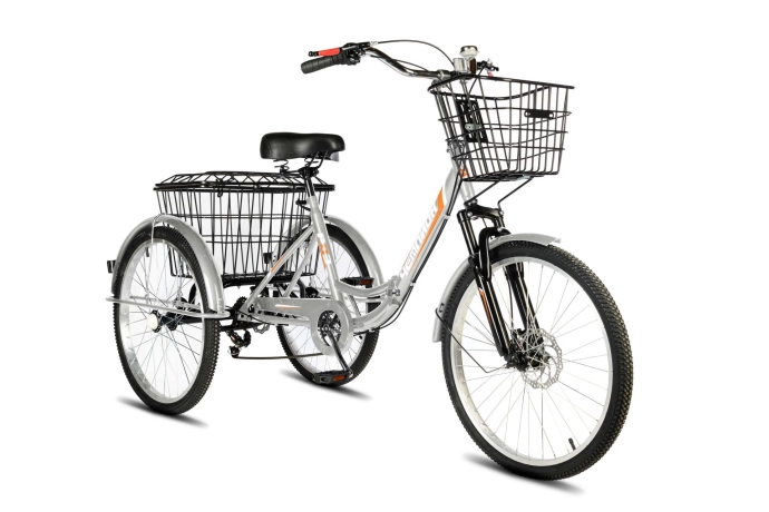 Велосипед трехколесный складной для взрослых РВЗ Чемпион 24" 6 скоростей Серебро