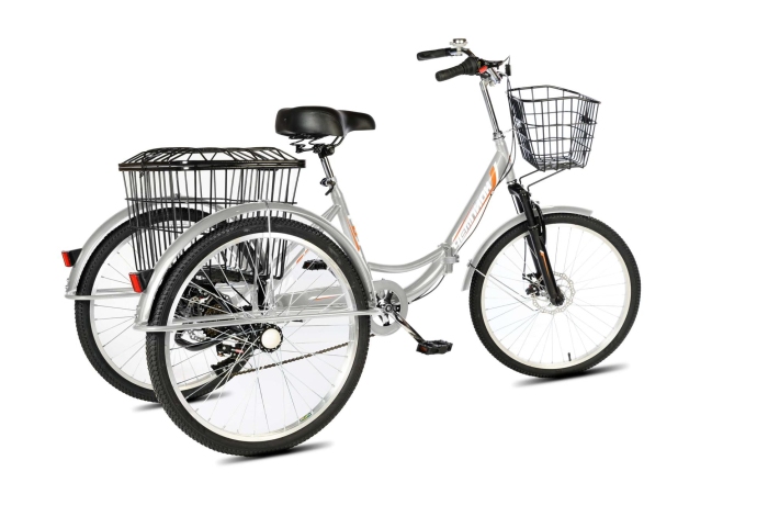 Велосипед трехколесный складной для взрослых РВЗ Чемпион 24" 6 скоростей Серебро