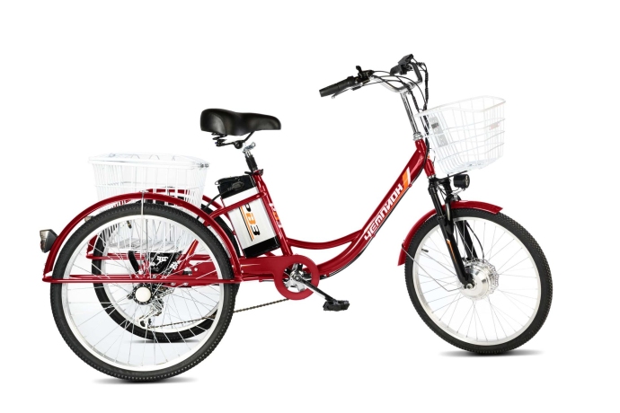 Велосипед электрический трехколесный для взрослых РВЗ Чемпион 24" 6 скоростей Красный