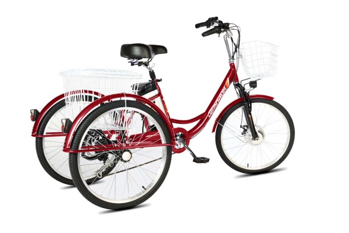 Велосипед электрический трехколесный для взрослых РВЗ Чемпион 24" 6 скоростей Красный