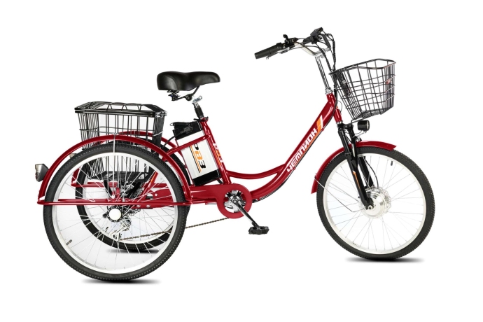 Велосипед электрический трехколесный для взрослых РВЗ Чемпион 24" 6 скоростей Красный