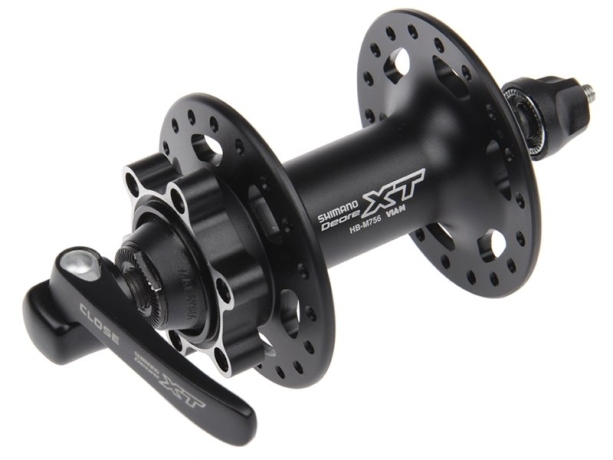 Велосипедная втулка Shimano передняя hb-m756 deore xt, 36н, под диск (6 болтов), old:100мм, ось: 108мм, черная, без уп.