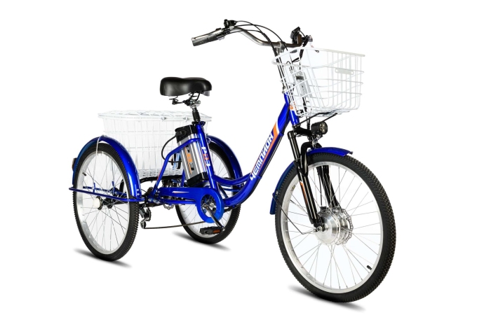 Велосипед электрический трехколесный для взрослых РВЗ Чемпион 24" 6 скоростей Синий