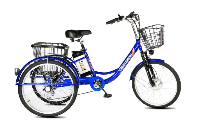 Велосипед электрический трехколесный для взрослых РВЗ Чемпион 24" 6 скоростей Синий